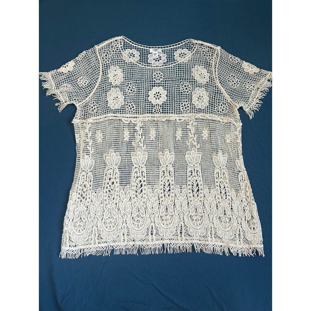 Cato Woman Cream Crochet Lace Floral Short Sleeve Boho Top Plus Size 18/20W